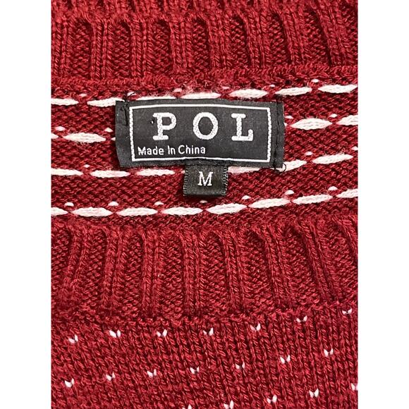 POL Fair Isle Reindeer Christmas Sweater Red White Knit Nordic Pullover M - Picture 3 of 8